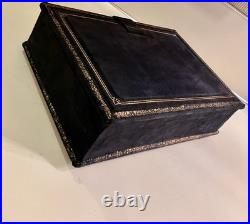 Antique Large Italian Leather Gilded Music Box Handmade Paper Lined Estate Find