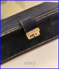 Antique Large Italian Leather Gilded Music Box Handmade Paper Lined Estate Find