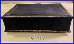 Antique Large Italian Leather Gilded Music Box Handmade Paper Lined Estate Find