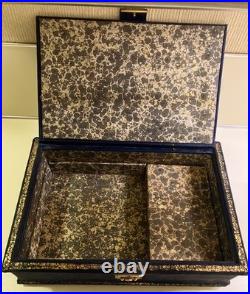 Antique Large Italian Leather Gilded Music Box Handmade Paper Lined Estate Find