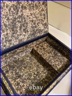 Antique Large Italian Leather Gilded Music Box Handmade Paper Lined Estate Find