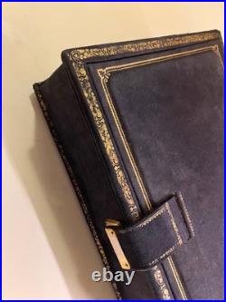 Antique Large Italian Leather Gilded Music Box Handmade Paper Lined Estate Find