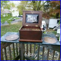 Antique Late 1800s SYMPHONION Style Music Box with 2 Discs Plays But Needs Work
