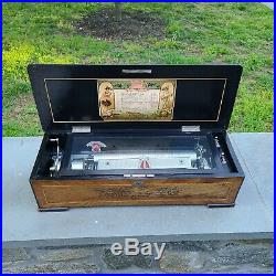 Antique Longue Marche Style Swiss Cylinder Music Box. 12 Airs