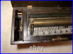 Antique MUSIC BOX Cylinder Type Runs & Plays Has Many Broken Teeth-Rough Project
