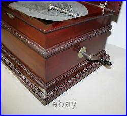 Antique Mahogany Olympia Number 3 Disk Music Box Record Player