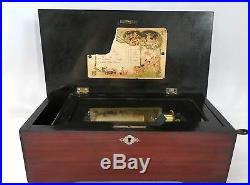 Antique Marque de Fabrique SWISS Cylinder MUSIC BOX. 6 airs. Orig Crank. Works Well