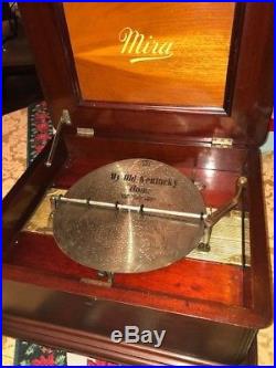 Antique Mira Mahogany 12 Table Top Music Box with 12 Discs