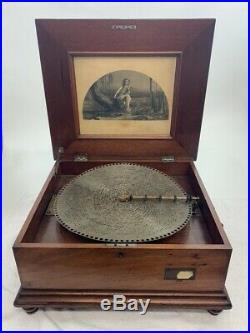Antique Music Box & 26 Polyphon & Regina 15 -1/2 Discs, Tested Working Walnut