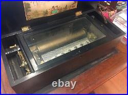 Antique Music Box 8 Tune Running Condition Inlay Top 20 inches wide