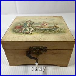 Antique Music Box French Romance Scene Swan Boat Serenade 1900s Non working