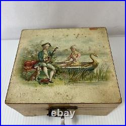 Antique Music Box French Romance Scene Swan Boat Serenade 1900s Non working