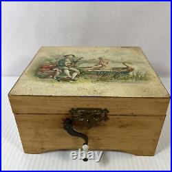 Antique Music Box French Romance Scene Swan Boat Serenade 1900s Non working