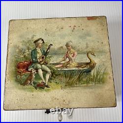 Antique Music Box French Romance Scene Swan Boat Serenade 1900s Non working