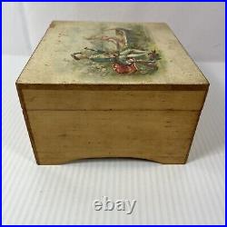 Antique Music Box French Romance Scene Swan Boat Serenade 1900s Non working