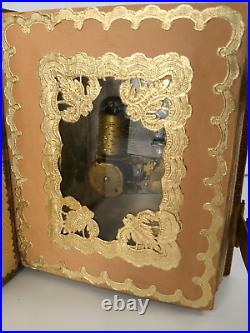 Antique Music Box Leather Book Album Gueissaz 1884 Switzerland Movement