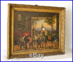 Antique Music Box Painting with Clock & Musical Automaton