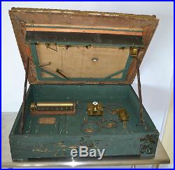 Antique Music Box Painting with Clock & Musical Automaton