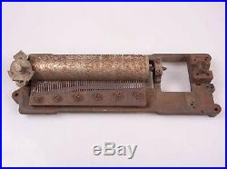Antique Music Box Pinned Cylinder on Base with Comb, Teeth, Prongs