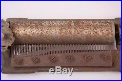 Antique Music Box Pinned Cylinder on Base with Comb, Teeth, Prongs