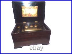 Antique Music Box With Bells, Case With A Nice Inlay Top, 8 Songs