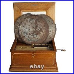 Antique Oak Inlaid Regina Music Box with 5 Discs 19th C