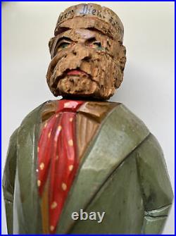 Antique Old Man Carved Wood Mayr Fessler Wien Music Bottle Box Folk Art