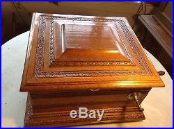 Antique Olympia 11 5/8 Ornate Oak Double Comb Music Box Coin Op OUTSTANDING