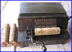 Antique Original New American Musical Music BoxC Borden Co 1887w 6 Cob Rolls a