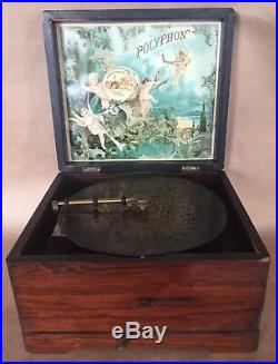 Antique POLYPHON MUSIC BOX with Disk Leipzig Germany 19th Century