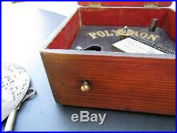 Antique Polyphon Musterschutz Key Wind Up Wood Music Box with6½ Metal Disc Works