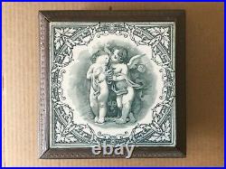 Antique Porcelain Tile An Angel Giving Rose to a Child in Custom Display Box