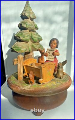 Antique RARE Thorens 10 Music Box Hand Carved Wooden Brahams Lullaby Sweet Lamb