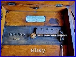 Antique REGINA Music Box 15 1/2 with 10 Discs Oak Case Working Condition