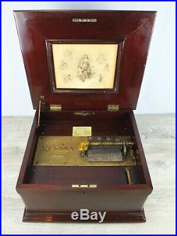 Antique Regina 12 Disk Music Box with Double Combs Mahogany Case + 6 Tune Disks