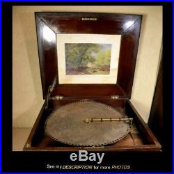 Antique Regina 15-1/2 Single Comb Music Box Mahogany Case 9 Disc