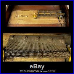 Antique Regina 15-1/2 Single Comb Music Box Mahogany Case 9 Disc
