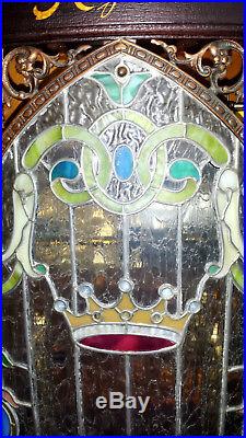 Antique Regina Corona Mahogany Disc Changer Music Box Stained Glass w Manual