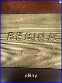 Antique Regina Double Comb Music Box Cabinet + 10 Metal 15.5 Discs Works Great