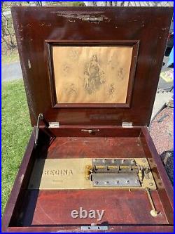 Antique Regina Double Comb Music Box With Storage Stand And 60 15.5 Inch Discs