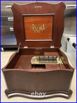 Antique Regina Mahogany Serpentine Double Comb Music Box +Eight 15 1/2 discs