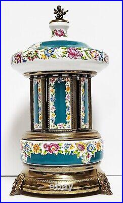 Antique Reuge Lipstick Cigarette Carousel Music Box Cherub ITALY Needs Repair