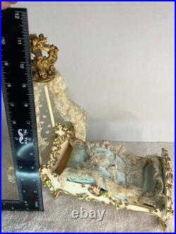 Antique Reuge Music Box Swing Crib Baby Bed WITH CANOPY NO DOLL Works, READ