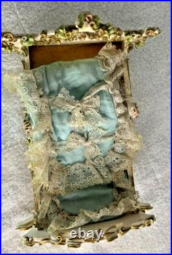 Antique Reuge Music Box Swing Crib Baby Bed WITH CANOPY NO DOLL Works, READ