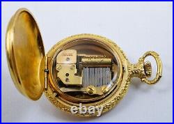 Antique Reuge Swiss Pendant Pocket Music Box Full Hunter Style Gold Plated SM182