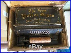 Antique SEARS Gem Roller Organ 1 family owner w ORIGINAL SHIPPING CRATE 19 Rolls