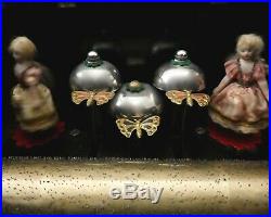 Antique SWISS Cylinder MUSIC BOX 2 Dancers, 3 Bells, 3 Butterflies. Works! 1895