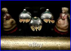 Antique SWISS Cylinder MUSIC BOX 2 Dancers, 3 Bells, 3 Butterflies. Works! 1895