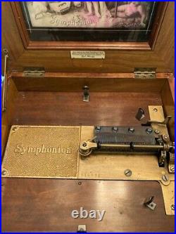 Antique SYMPHONION Walnut Case MUSIC BOX Beautiful Sound with19 Discs