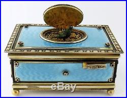 Antique Silver Guilloche Enamel Diamond Singing Bird Box Automaton, Germany